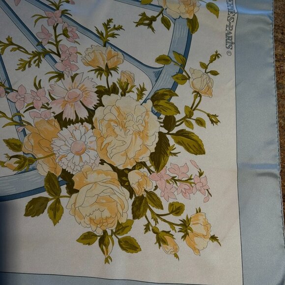 Vintage Hermes Romantique Silk Scarf by Maurice Tranchant Blue and Pink - Picture 7 of 15